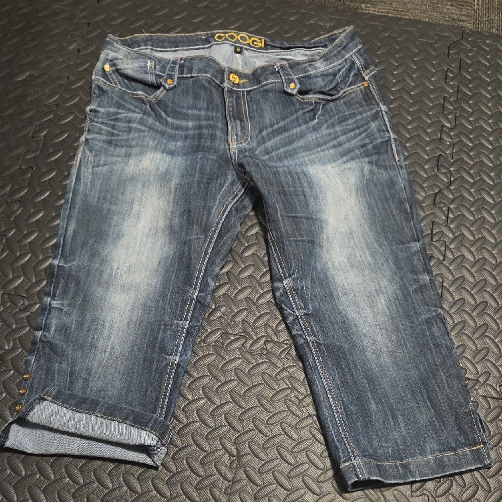 COOGI Women's Distressed Blue Cropped Jeans